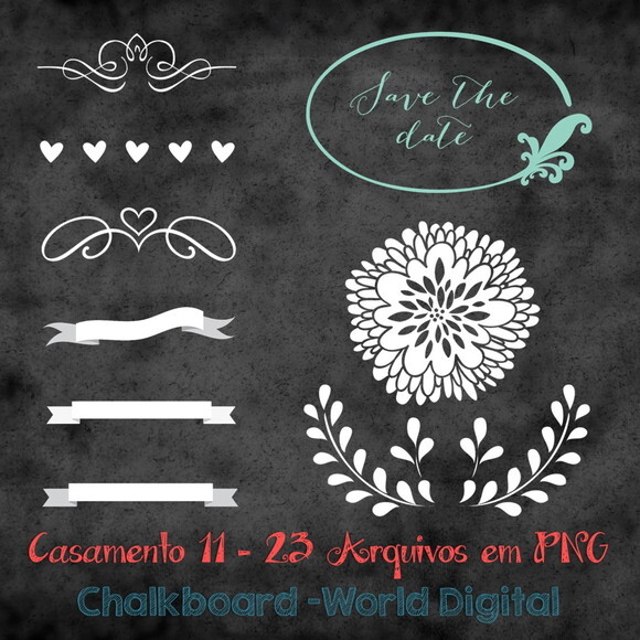 Kit Arquivo Digital em PNG Chalkboard Casamento 11