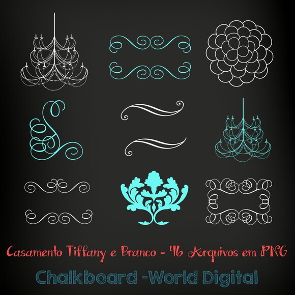 Kit Arquivo Digital em PNG Chalkboard Casamento Tiffany e Br