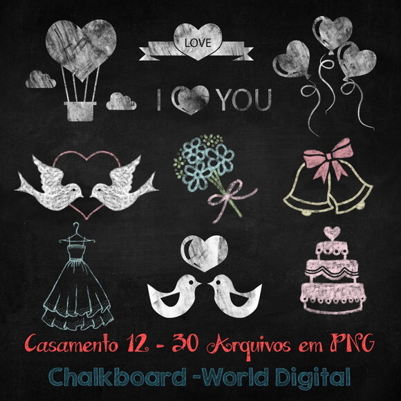 Kit Arquivo Digital em PNG Chalkboard Casamento 12
