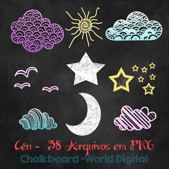 Kit Arquivo Digital em PNG Chalkboard Céu