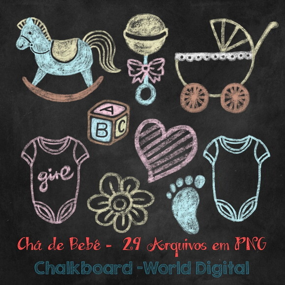 Kit Arquivo Digital em PNG Chalkboard Chá de Bebê