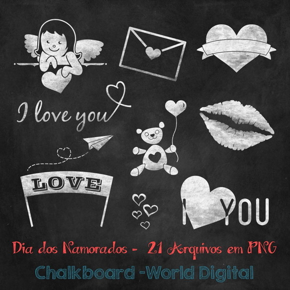 Kit Arquivo Digital em PNG Chalkboard Dia dos Namorados
