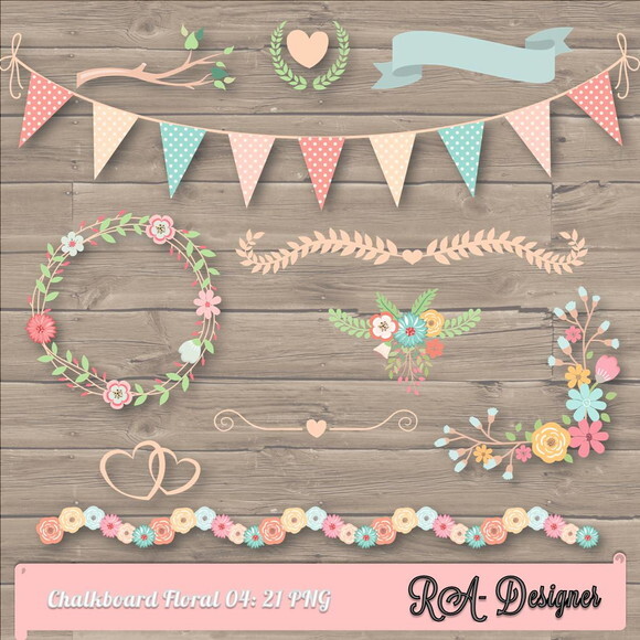 Kit Arquivo Digital em PNG Chalkboard Floral 04