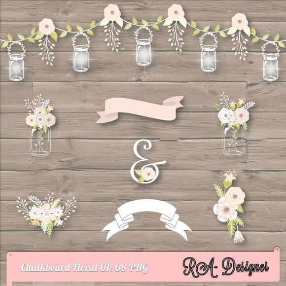 Kit Arquivo Digital em PNG Chalkboard Floral 01