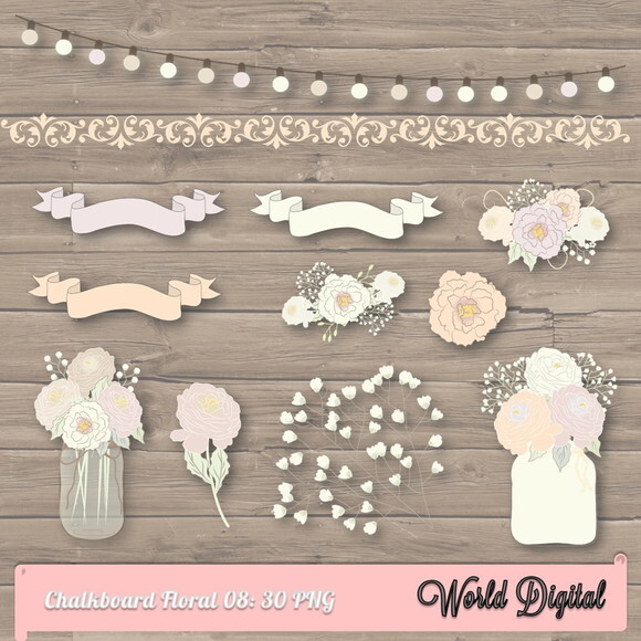 Kit Arquivo Digital em PNG Chalkboard Floral 08
