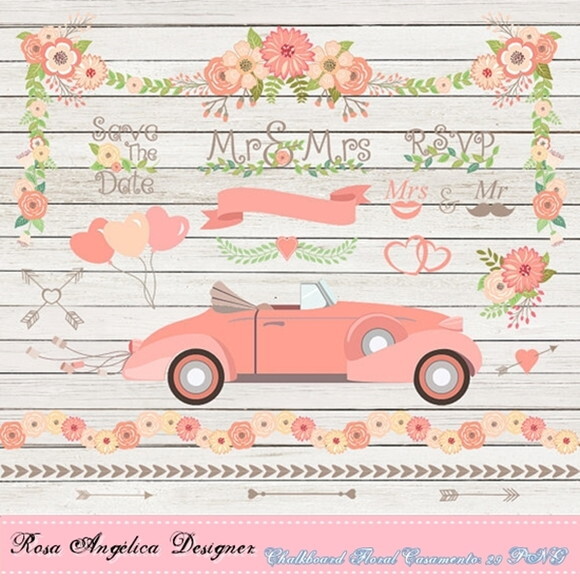 Kit Arquivo Digital em PNG Chalkboard Floral Casamento