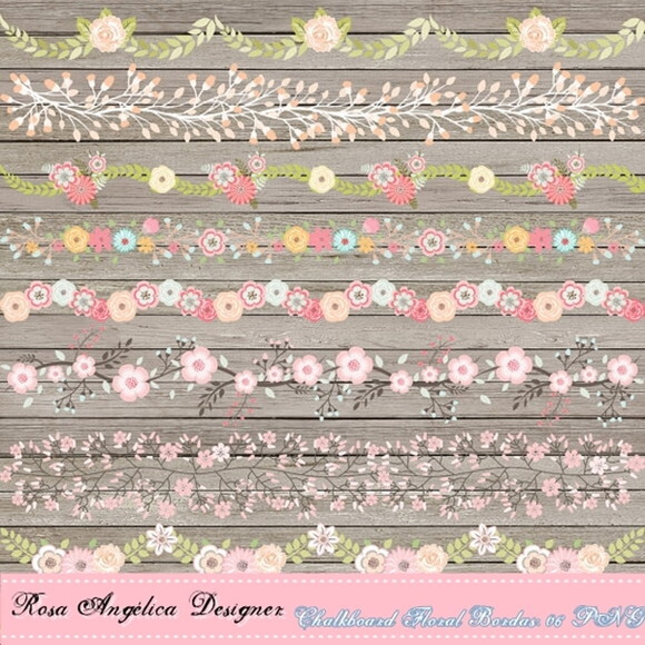 Kit Arquivo Digital em PNG Chalkboard Floral Bordas