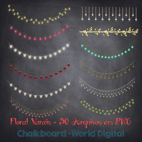 Kit Arquivo Digital em PNG Chalkboard Floral Varais