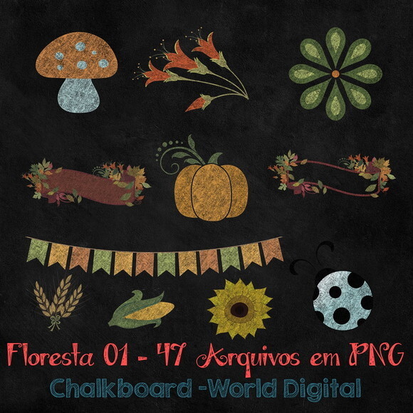 Kit Arquivo Digital em PNG Chalkboard Floresta 01