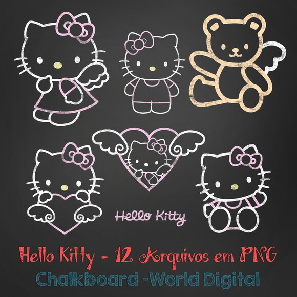 Kit Arquivo Digital em PNG Chalkboard Hello Kitty