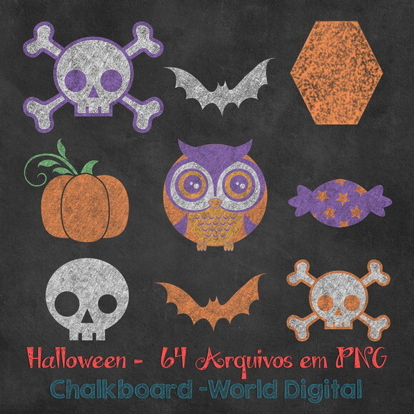 Kit Arquivo Digital em PNG Chalkboard Halloween 01