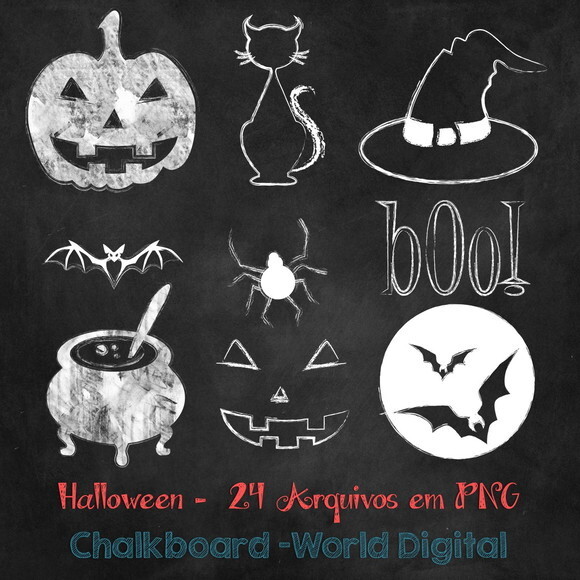 Kit Arquivo Digital em PNG Chalkboard Halloween