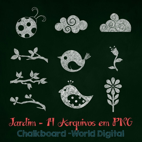 Kit Arquivo Digital em PNG Chalkboard Jardim