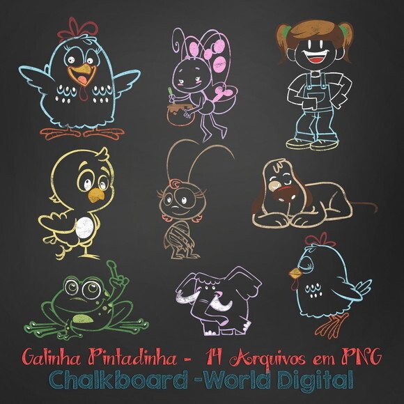 Kit Arquivo Digital em PNG Chalkboard Galinha Pintadinha