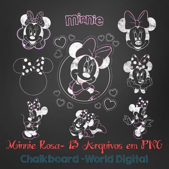 Kit Arquivo Digital em PNG Chalkboard Minnie Mouse Rosa