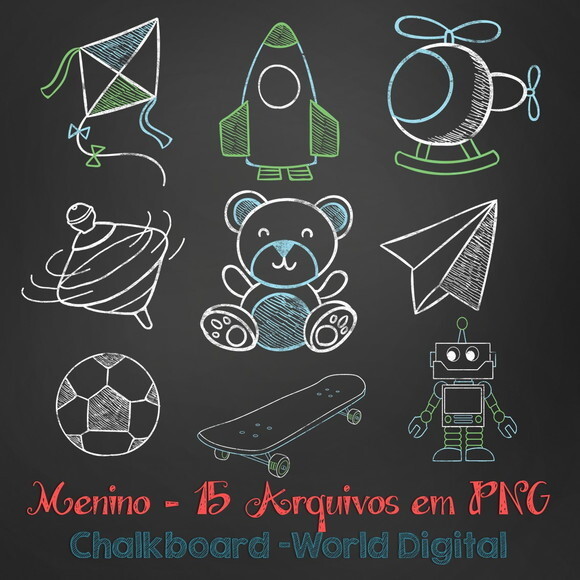 Kit Arquivo Digital em PNG Chalkboard Menino