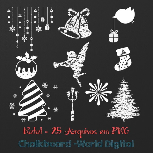 Kit Arquivo Digital em PNG Chalkboard Natal