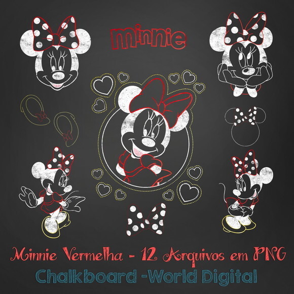 Kit Arquivo Digital em PNG Chalkboard Minnie Mouse Vermelha