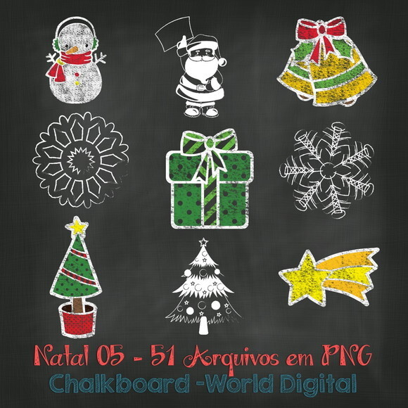 Kit Arquivo Digital em PNG Chalkboard Natal 05