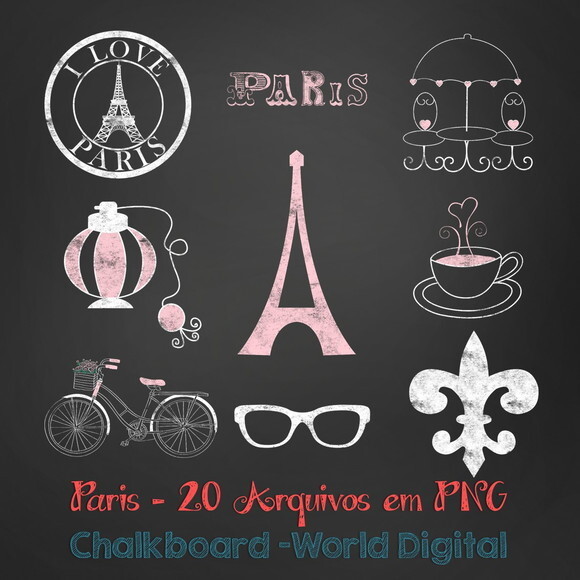 Kit Arquivo Digital em PNG Chalkboard Paris