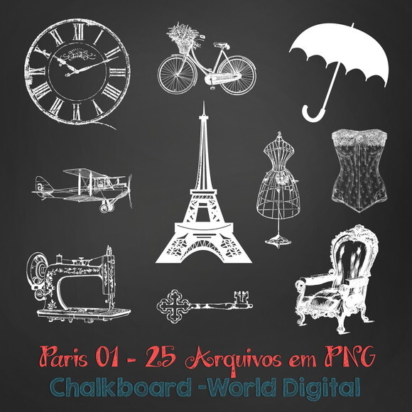 Kit Arquivo Digital em PNG Chalkboard Paris 01