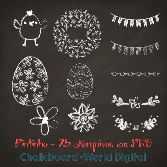 Kit Arquivo Digital em PNG Chalkboard Pintinho