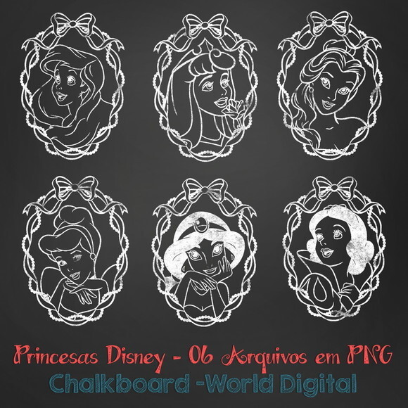 Kit Arquivo Digital em PNG Chalkboard Princesas Disney