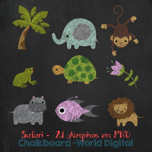 Kit Arquivo Digital em PNG Chalkboard Safari