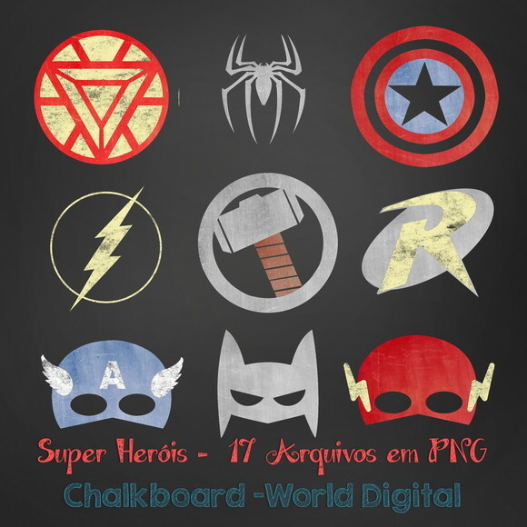 Kit Arquivo Digital em PNG Chalkboard Super Heróis