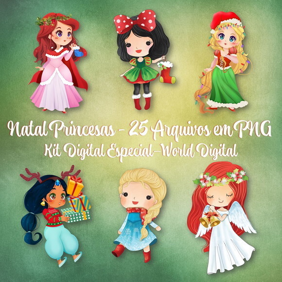 Kit Arquivo Digital em PNG Especial Natal Princesas