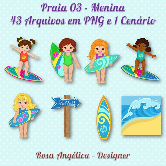 Kit Arquivo Digital em PNG Praia 03 - Menina