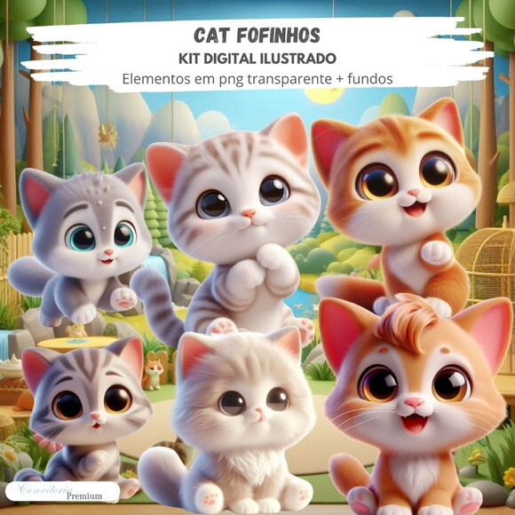 Kit Digital Completo Ia em 3d - Cat Fofinhos + 1 Brinde