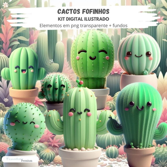 Kit Digital Completo Ia em 3d - Cactos Fofinhos + 1 Brinde