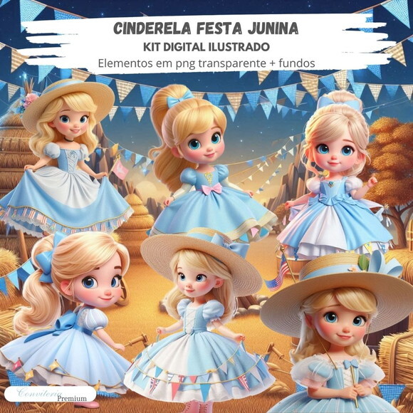 Kit Digital Completo Ia em 3d - Cinderela Junina + 1 Brinde