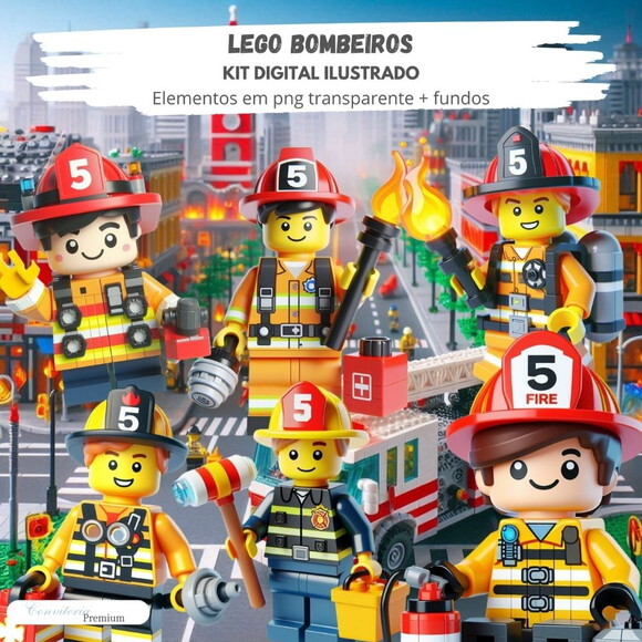 Kit Digital Completo Ia em 3d - Lego Bombeiros + 1 Brinde