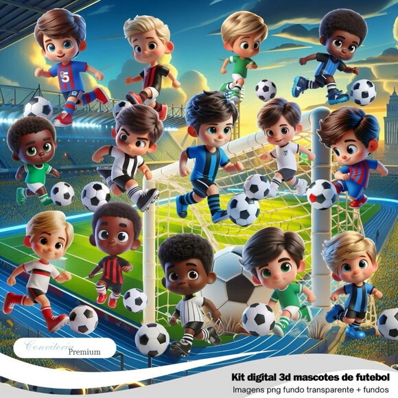 Kit Digital Completo Ia em 3d - Mascotes Futebol 01 + 1