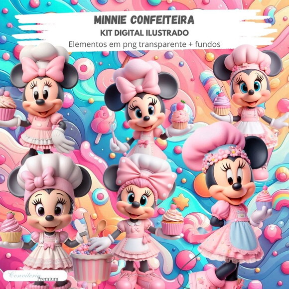 Kit Digital Completo Ia em 3d - Minie Confeiteira + 1 Brinde