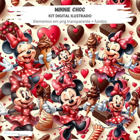 Kit Digital Completo Ia em 3d - Minnie Choc + 1 Brinde