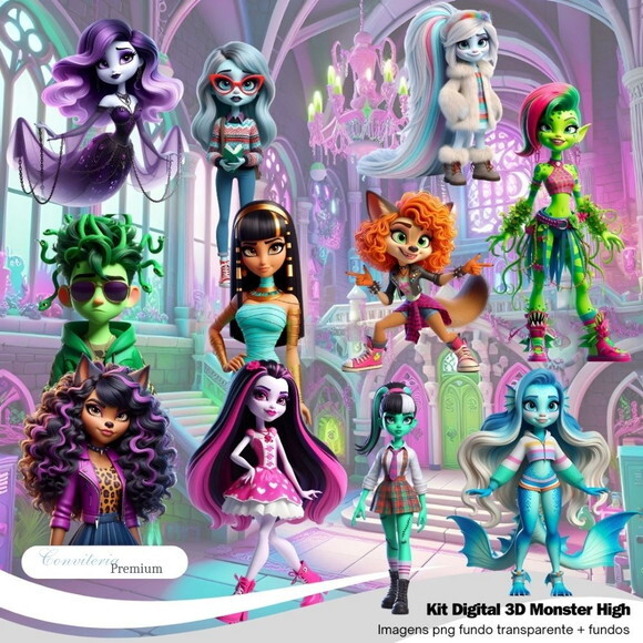 Kit Digital Completo Ia em 3d - Monster High + 1 Brinde