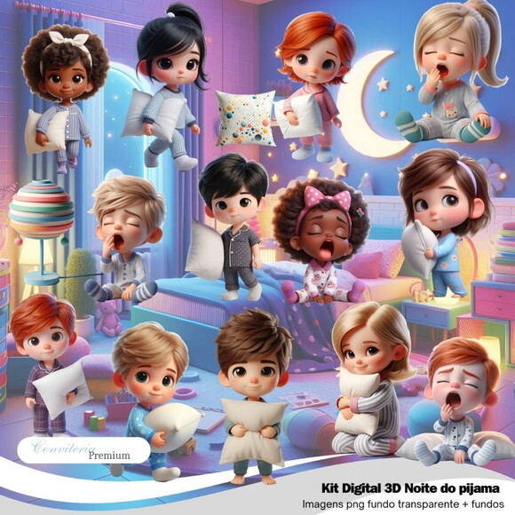 Kit Digital Completo Ia em 3d - Noite do Pijama + 1 Brinde