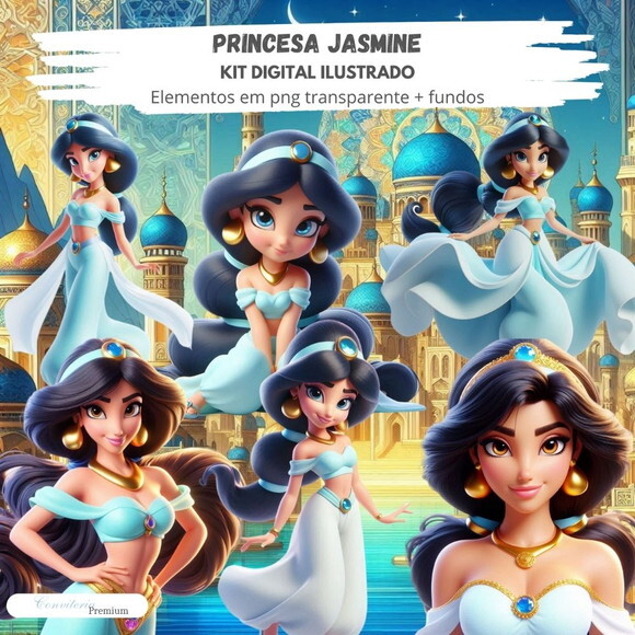 Kit Digital Completo Ia em 3d - Princesa Jasmine + 1 Brinde