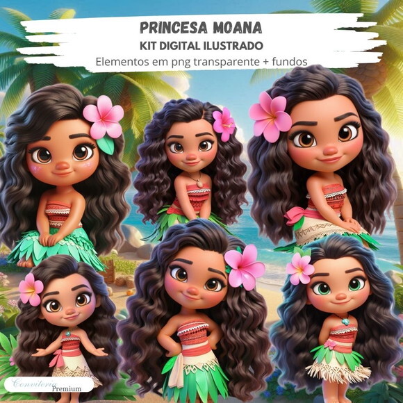 Kit Digital Completo Ia em 3d - Princesa Moana + 1 Brinde
