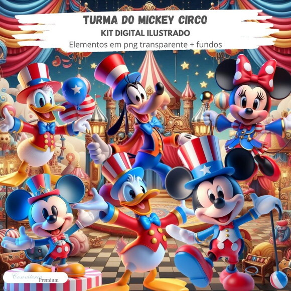 Kit Digital Completo Ia em 3d - Turma do Mickey Circo +1