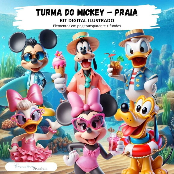 Kit Digital Completo Ia em 3d - Turma do Mickey Praia +1
