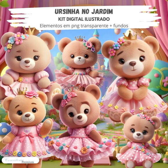 Kit Digital Completo Ia em 3d - Ursinha no Jardim + 1 Brinde