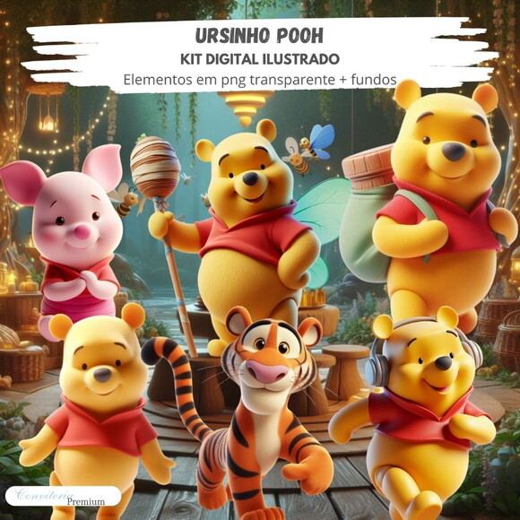 Kit Digital Completo Ia em 3d - Ursinho Pooh + 1 Brinde