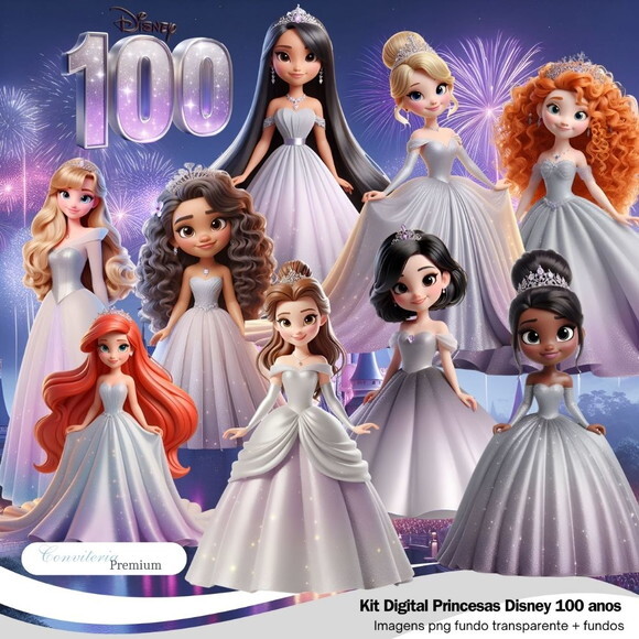 Kit Digital Completo Ia em 3d- Princesas Disney 100 Anos +1