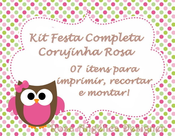 Kit Festa Corujinha Rosa e Marron - Digital