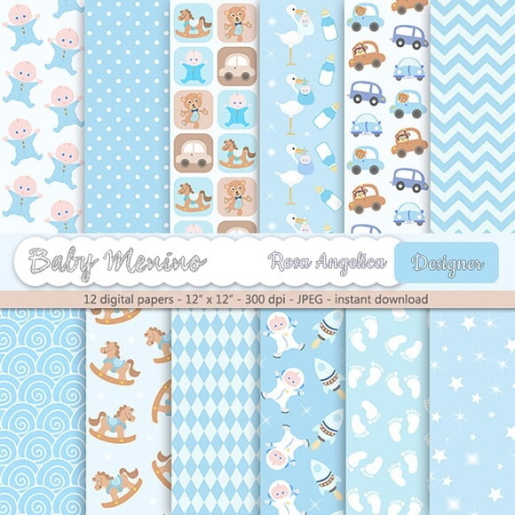 Kit Papéis Digitais Baby Menino