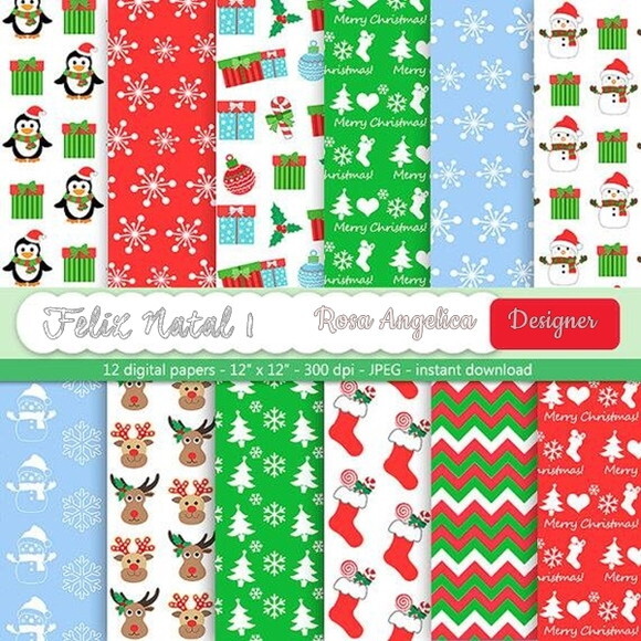 Kit Papéis Digitais Feliz Natal 1